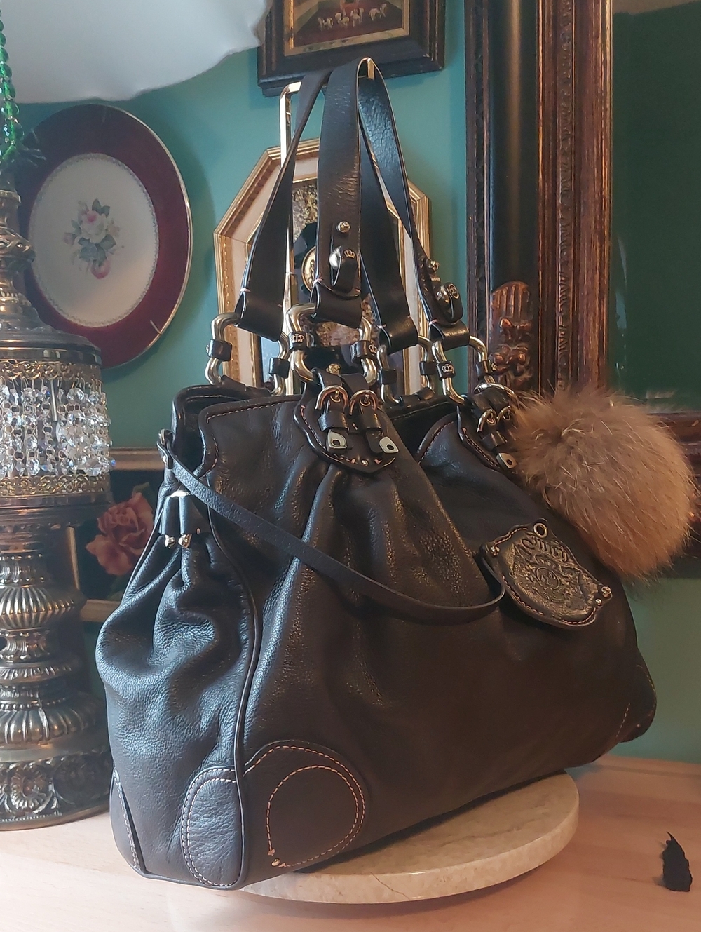 JUICY COUTURE HTF COLLECTORS BAG. GEN 1  SOFT LEATHER PASTEL PURPLE SATIN LINER